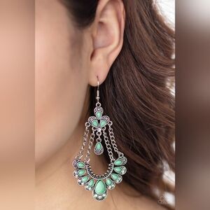 Paparazzi Unique Chic Green and Silver Chandelier Earrings